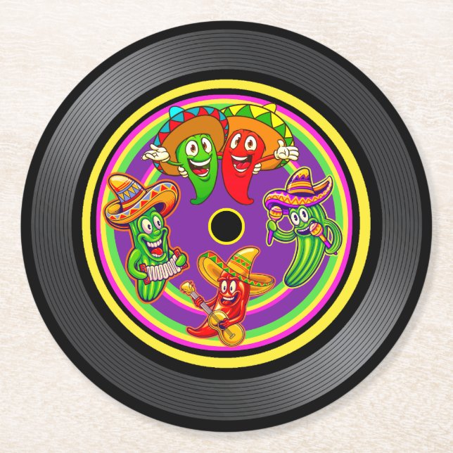 Posavasos Redondo De Papel El pimiento cantante y el registro de vinilo de Ca (Anverso)