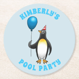 Posavasos Redondo De Papel El Pingüino de la Fiesta