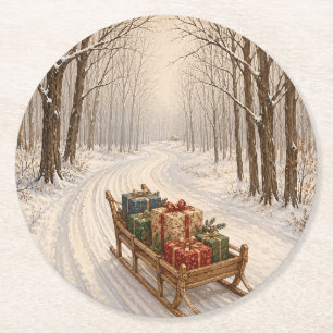 Posavasos Redondo De Papel El regalo del bosque invernal