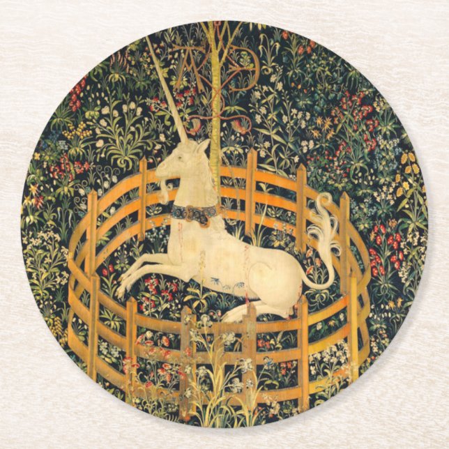 Posavasos Redondo De Papel El unicornio en cautiverio (Anverso)