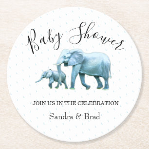 Posavasos Redondo De Papel elefante azul, bebé, bebé, bebé, ducha