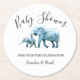 Posavasos Redondo De Papel elefante azul, bebé, bebé, bebé, ducha
