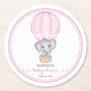 Posavasos Redondo De Papel Elefante Rosa Bebé Chica Ducha
