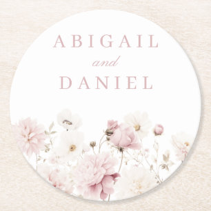 Posavasos Redondo De Papel Elegancia divina: Boda floral de Rubor Garden