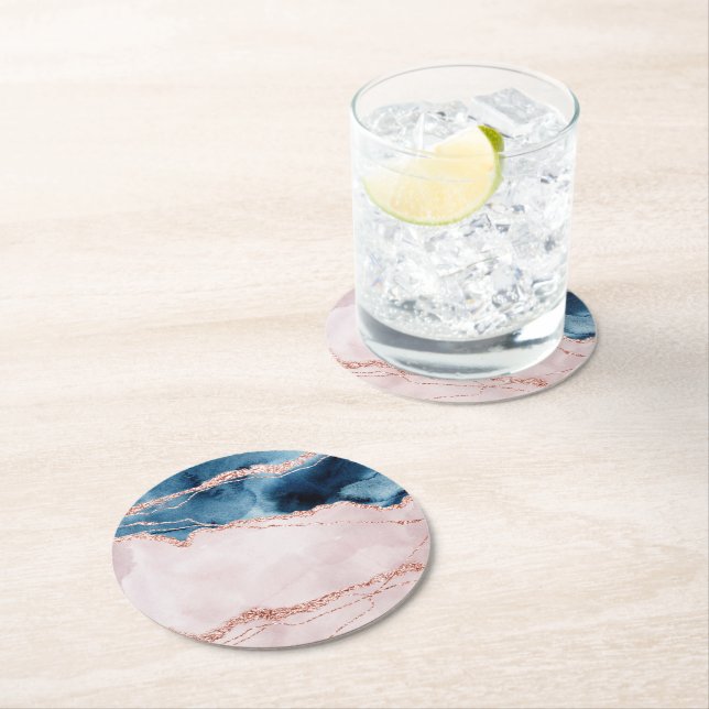 Posavasos Redondo De Papel Elegancia mística | Agante de oro azul y Rosa Verd (In situ)