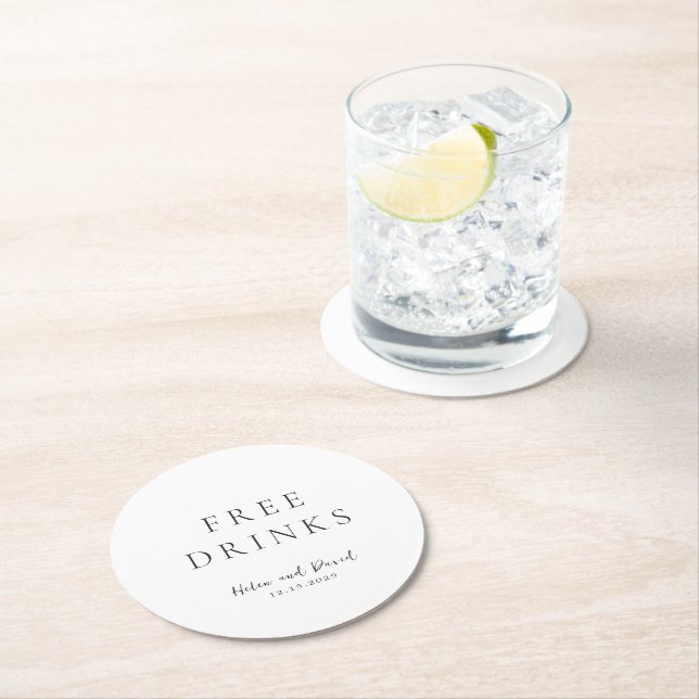 Posavasos Redondo De Papel Elegant Black and White Classic Wedding (In situ)