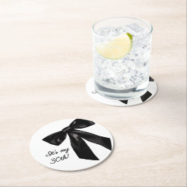 Posavasos Redondo De Papel Elegant Black Bow Birthday Party Coasters