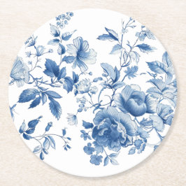 Posavasos Redondo De Papel Elegant Blue Toile Chinoiserie Bridal Shower