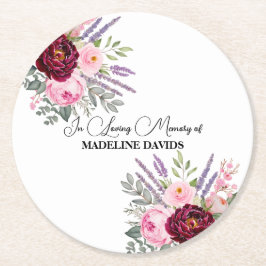 Posavasos Redondo De Papel Elegant Calligraphy Peonies Funeral 