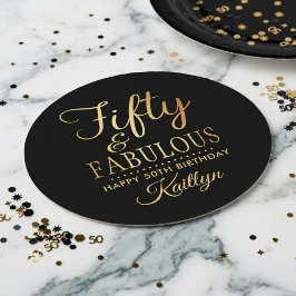 Posavasos Redondo De Papel Elegant Fifty and Fabulous! 50th Birthday Party