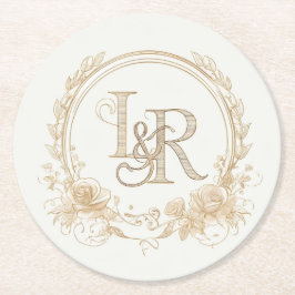 Posavasos Redondo De Papel Elegant Floral Monogram “L & R” Paper Coasters 