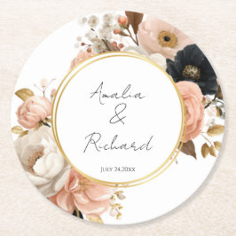 Posavasos Redondo De Papel Elegant Floral Personalized Wedding Coasters