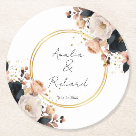 Posavasos Redondo De Papel Elegant Floral Personalized Wedding Coasters