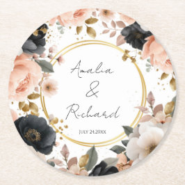 Posavasos Redondo De Papel Elegant Floral Personalized Wedding Coasters