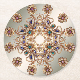 Posavasos Redondo De Papel Elegant Gold Jewel Flowers Paper Coaster