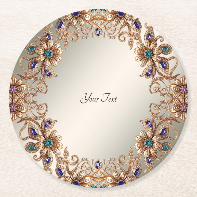 Posavasos Redondo De Papel Elegant Gold Jewel Flowers Paper Coaster (Anverso)