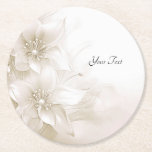 Posavasos Redondo De Papel Elegant Ivory White Flowers Paper Coaster<br><div class="desc">Beautiful Elegant Ivory White Flowers Paper Coaster</div>