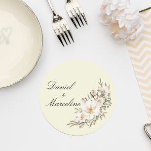 Posavasos Redondo De Papel Elegant Magnolia Floral Wedding Coaster