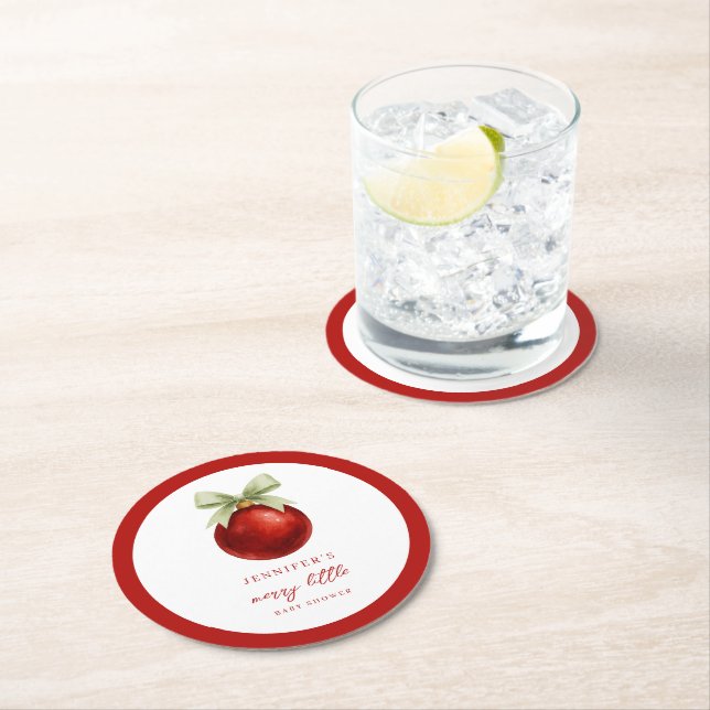 Posavasos Redondo De Papel Elegant Merry Little Christmas Baby Shower (In situ)