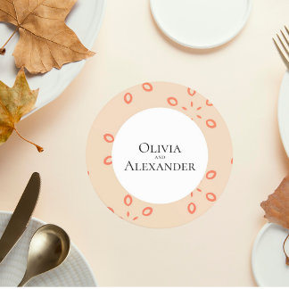 Posavasos Redondo De Papel Elegant Orange Pattern Wedding Coaster