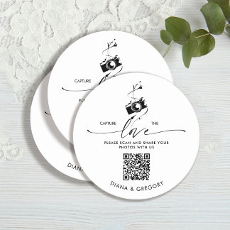 Posavasos Redondo De Papel Elegant QR Code Capture the Love Photo Sharing 