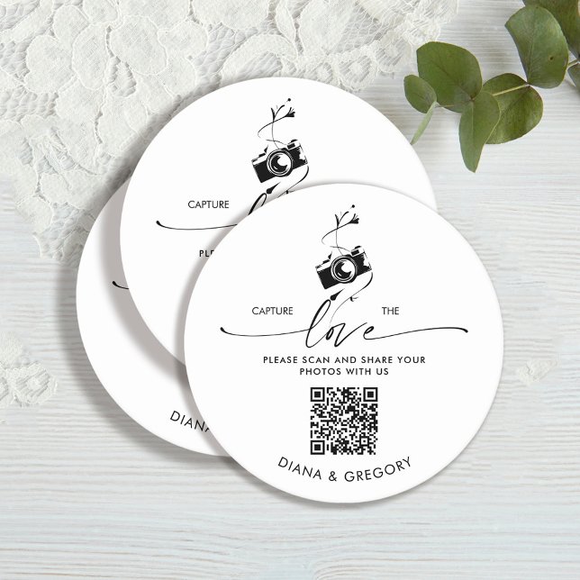 Posavasos Redondo De Papel Elegant QR Code Capture the Love Photo Sharing  (Subido por el creador)