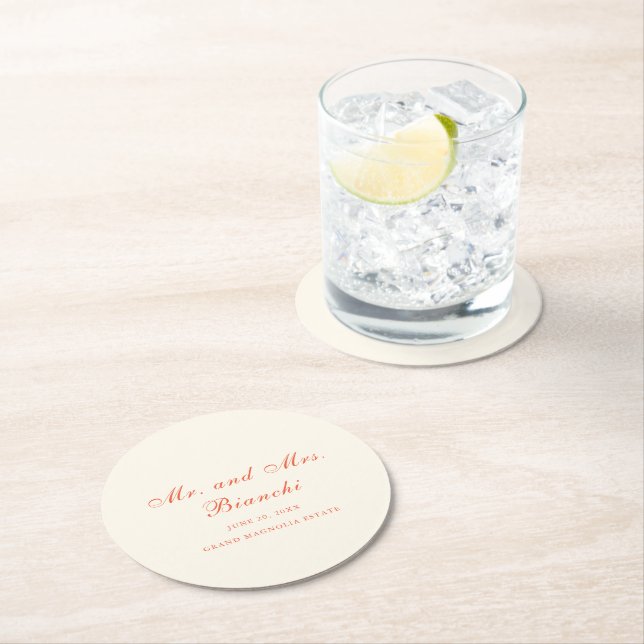 Posavasos Redondo De Papel Elegant Terracotta Modern Classic Wedding (In situ)