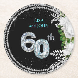 Posavasos Redondo De Papel Elegante 60° Aniversario del Boda del Diamante