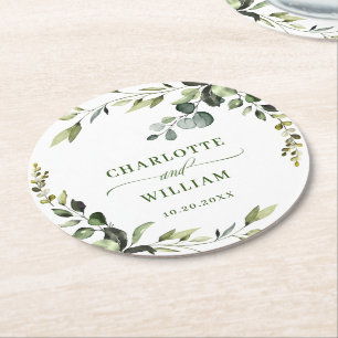 Posavasos Redondo De Papel Elegante acuarela Eucalyptus Boda Ronda