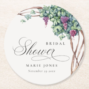 Posavasos Redondo De Papel Elegante acuarela Grapevine Fauna Bridal Shower
