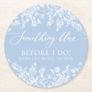 Posavasos Redondo De Papel Elegante algo azul antes de hacer ducha de novia