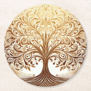 Posavasos Redondo De Papel Elegante Árbol de la Vida Celebración Namaste