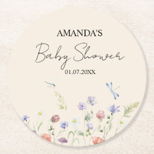 Posavasos Redondo De Papel Elegante Baby Shower de Flores Silvestres