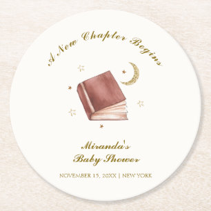 Posavasos Redondo De Papel Elegante Baby Shower del Boho Book Moon