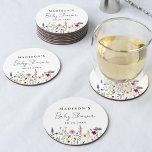 Posavasos Redondo De Papel Elegante Baby Shower Wildflower Meadow<br><div class="desc">Elegantes estacas de papel de ducha florido con un borde inferior de flores silvestres acuáticas y follaje en tonos rosas, amarillos, violetas, azules y verdes sobre un fondo blanco. Personalice las taras de ducha con flores silvestres con el nombre de la futura madre y la fecha. Las torres de flores...</div>