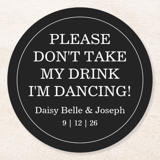 Posavasos Redondo De Papel Elegante Boda blanco y blanco (Anverso)