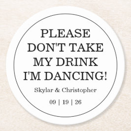 Posavasos Redondo De Papel Elegante Boda blanco y blanco