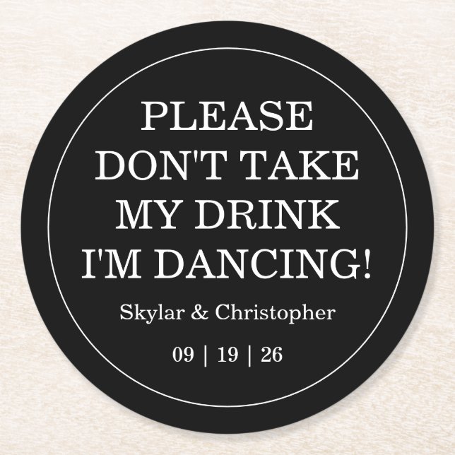 Posavasos Redondo De Papel Elegante Boda blanco y blanco (Anverso)