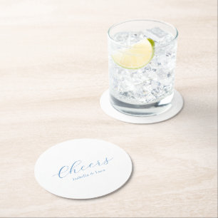 Posavasos Redondo De Papel Elegante Boda Costera Chic de Azul y Blanco