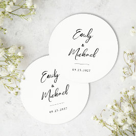 Posavasos Redondo De Papel Elegante Boda de caligrafía
