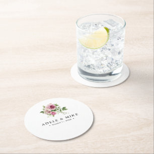 Posavasos Redondo De Papel Elegante Boda de color de agua rosa rosa rosa Bouq