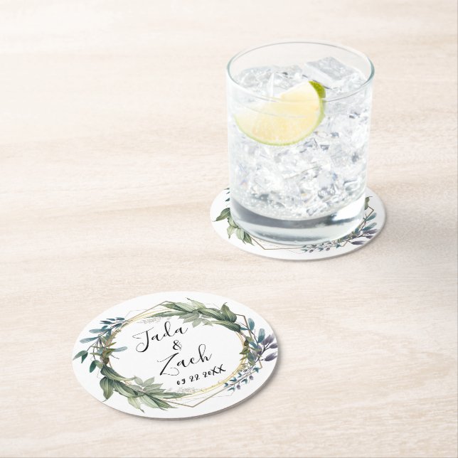 Posavasos Redondo De Papel Elegante Boda de guirnaldas botánicas de leafy (In situ)