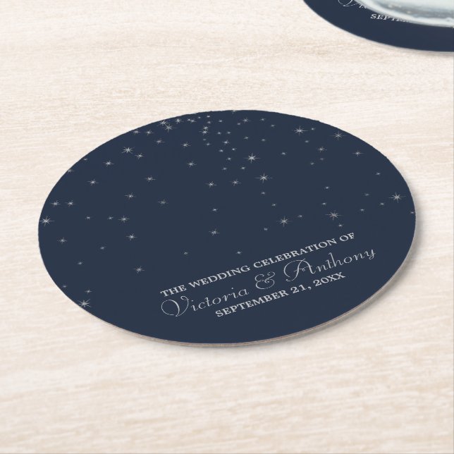 Posavasos Redondo De Papel Elegante Boda de la Marina y las Estrellas de Plat (En perspectiva)