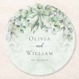 Posavasos Redondo De Papel Elegante Boda de Verdor Botánico