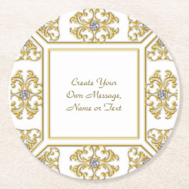 Posavasos Redondo De Papel Elegante borde ornamental dorado con acento de dia