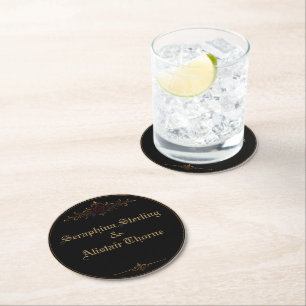 Posavasos Redondo De Papel Elegante Coaster de Boda Gótica Oscura