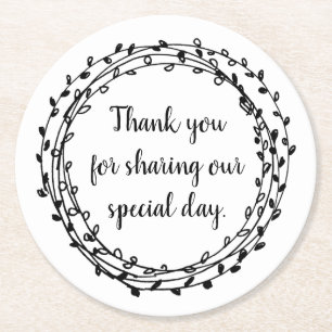 Posavasos Redondo De Papel Elegante corona floral redonda de borde para boda 