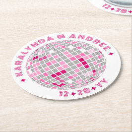 Posavasos Redondo De Papel Elegante Disco Ball Boda redondo blanco rosado