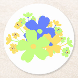 Posavasos Redondo De Papel Elegante diseño floral en verde amarillo azul