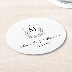 Posavasos Redondo De Papel Elegante Escudo blanco y negro